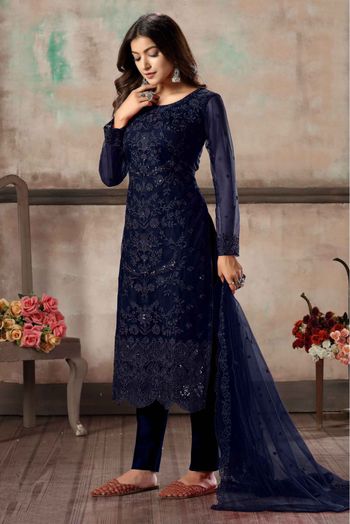 Net Thread Work Pant Style Suit In Blue Colour-SM1640648