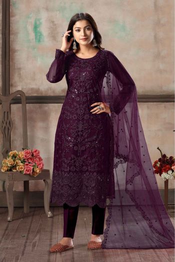 Net Thread Work Pant Style Suit In Maroon Colour-SM1640647