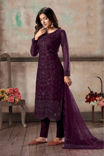 Net Thread Work Pant Style Suit In Maroon Colour-SM1640647