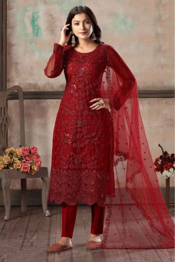 Net Thread Work Pant Style Suit In Red Colour-SM1640649