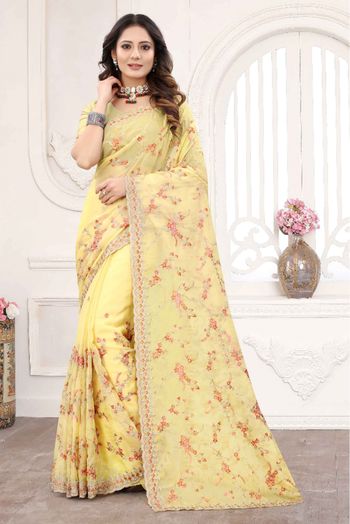 Organza Designer Saree In Yellow Colour - SR4690622