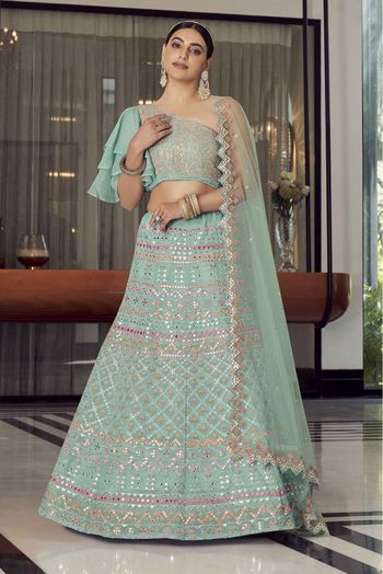 Organza Gota Patti Work Lehenga Choli In Green Colour LD4900805 A