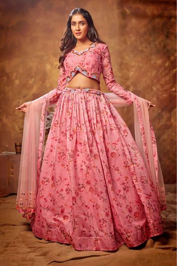 Wine Lehenga In Embroidered Velvet Matched With Pastel Pink Dupatta Online  - Kalki Fashion