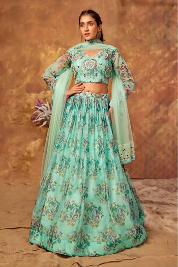 Organza Printed Lehenga Choli In Sea Green Colour LD5413111 A