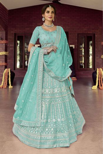 Organza Resham Work Lehenga Choli In Sea Blue Colour LD4900756 A