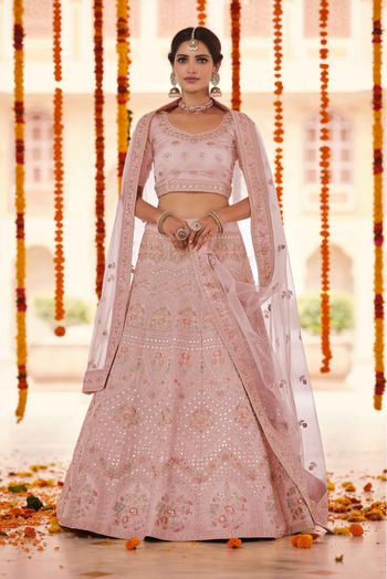 Organza Thread Work Lehenga Choli In Peach Colour - LD4900823