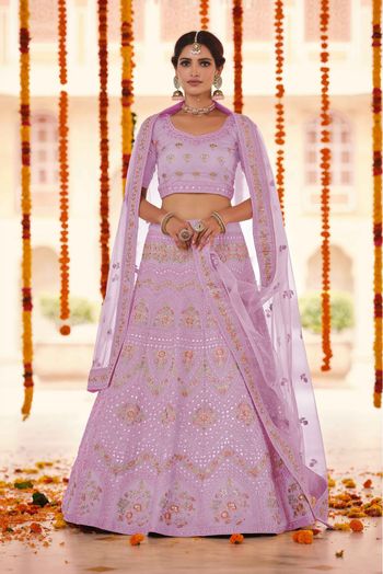 Organza Thread Work Lehenga Choli In Pink Colour - LD4900825