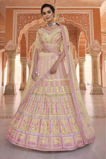 Organza Thread Work Lehenga Choli In Yellow Colour - LD4900778