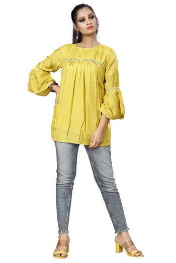 Pure Silk Casual Wear Tunic In Lemon Yellow Colour - KR5500113