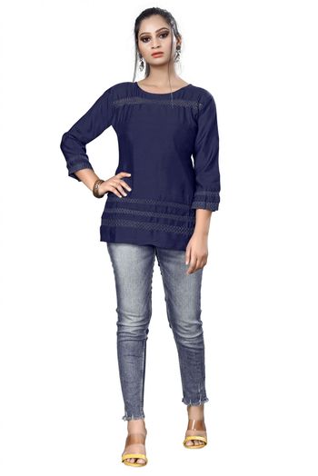 Pure Silk Casual Wear Tunic In Navy Blue Colour - KR5500110