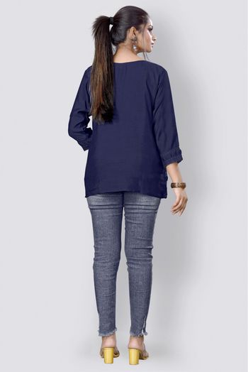 Pure Silk Casual Wear Tunic In Navy Blue Colour - KR5500110