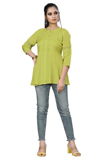 Pure Silk Casual Wear Tunic In Parrot Green Colour - KR5500109