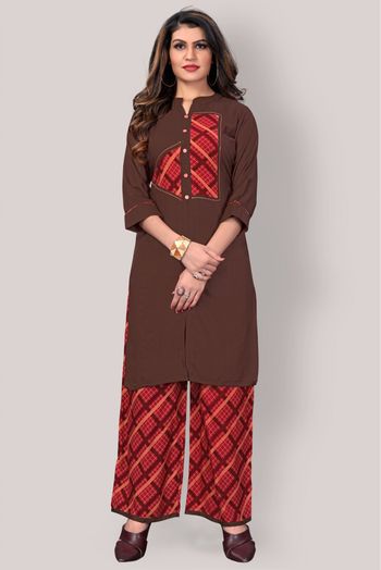 Plus Size Rayon Casual Wear Kurta Set In Brown Colour - KR5500101