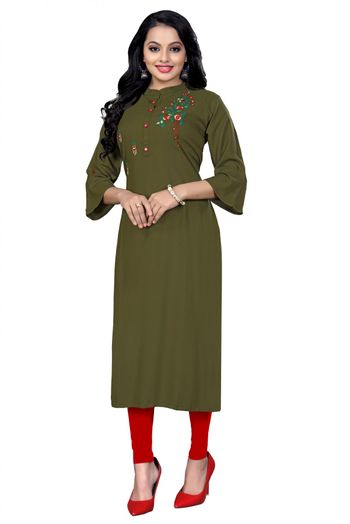 Rayon Casual Wear Kurti In Olive green Colour - KR5500005