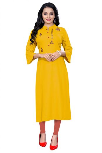 Rayon Casual Wear Kurti In Yellow Colour - KR5500003