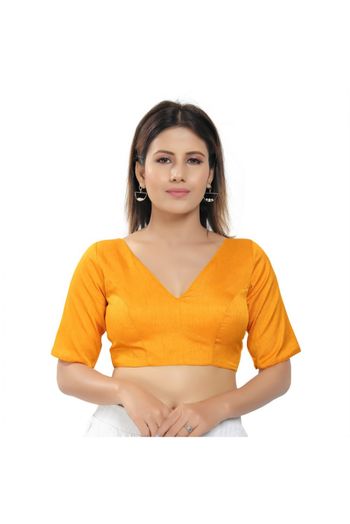 Silk Back Open Padded Blouse In Mustard Colour - BL4740858