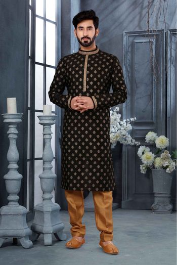 Silk Digital Print Kurta Pajama In Black Colour - KP4120470