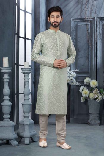 Silk Digital Print Kurta Pajama In Green Colour - KP4120512