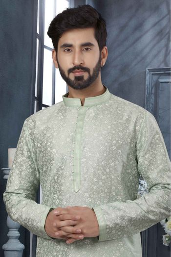 Silk Digital Print Kurta Pajama In Green Colour - KP4120512