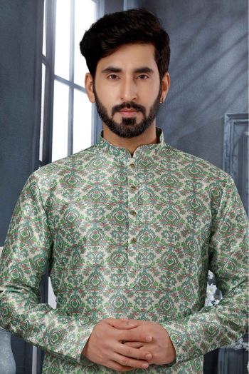 Silk Digital Print Kurta Pajama In Green Colour - KP4120513