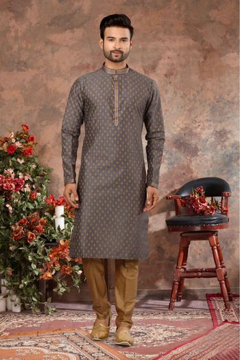 Silk Digital Print Kurta Pajama In Grey Colour - KP4120465