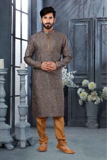 Silk Digital Print Kurta Pajama In Grey Colour - KP4120484