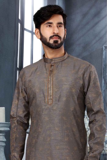 Silk Digital Print Kurta Pajama In Grey Colour - KP4120484