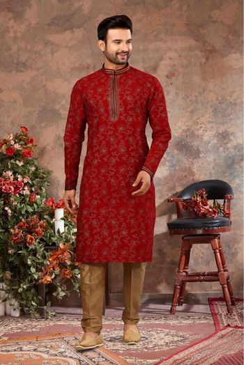 Silk Digital Print Kurta Pajama In Maroon Colour - KP4120481