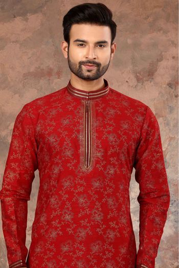 Silk Digital Print Kurta Pajama In Maroon Colour - KP4120481