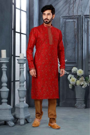 Silk Digital Print Kurta Pajama In Maroon Colour - KP4120486