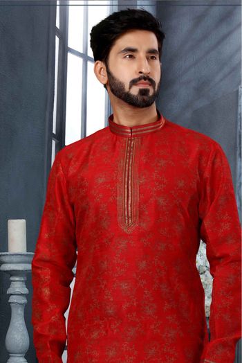 Silk Digital Print Kurta Pajama In Maroon Colour - KP4120486