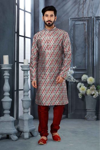 Silk Digital Print Kurta Pajama In Multicolour - KP4120496