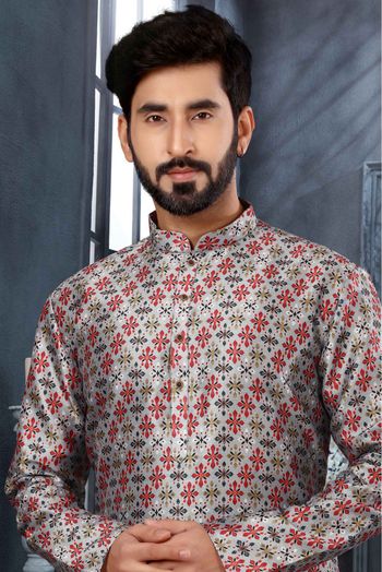 Silk Digital Print Kurta Pajama In Multicolour - KP4120496