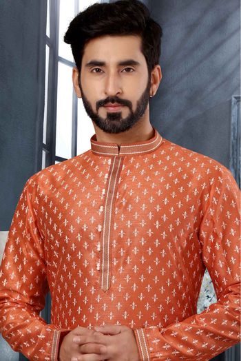 Silk Digital Print Kurta Pajama In Orange Colour - KP4120502