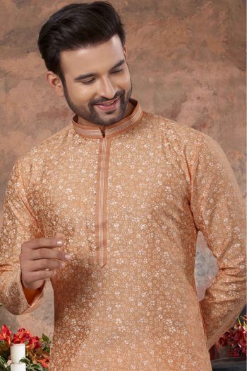 Silk Digital Print Kurta Pajama In Peach Colour - KP4120463