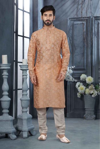 Silk Digital Print Kurta Pajama In Peach Colour - KP4120510