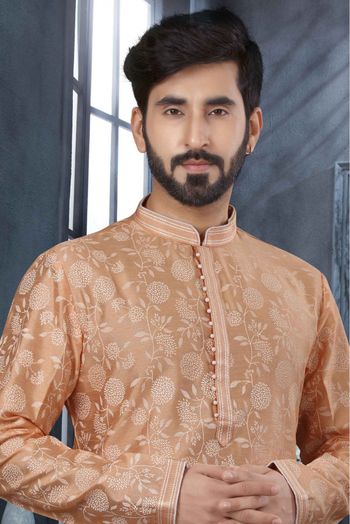 Silk Digital Print Kurta Pajama In Peach Colour - KP4120510