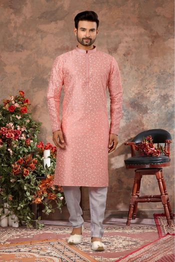 Silk Digital Print Kurta Pajama In Pink Colour - KP4120493