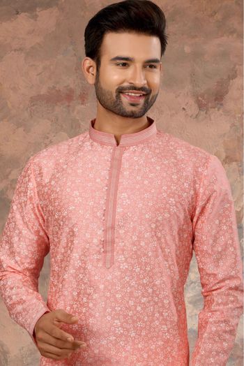 Silk Digital Print Kurta Pajama In Pink Colour - KP4120493