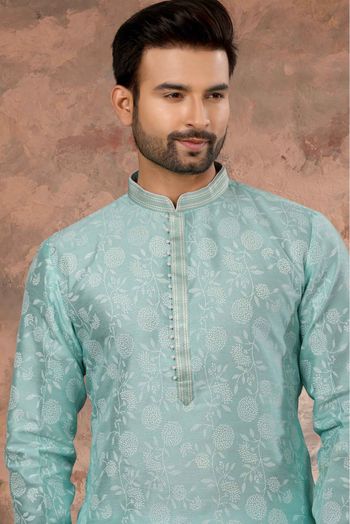 Silk Digital Print Kurta Pajama In Sky Blue Colour - KP4120495