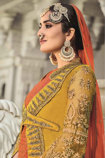 Silk Embroidery Lehenga Suit In Orange And Mustard Colour - SM5412857