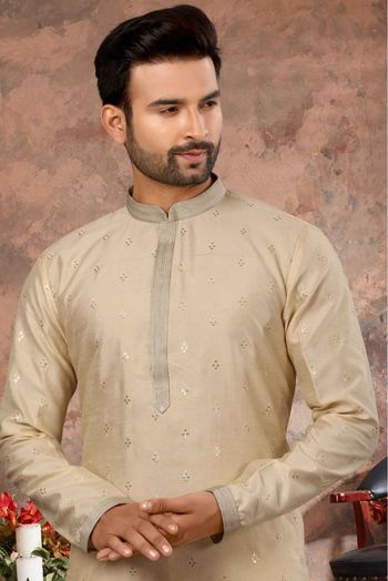 Silk Stone Work Kurta Pajama In Cream Colour - KP4120501