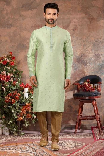 Silk Stone Work Kurta Pajama In Green Colour - KP4120469