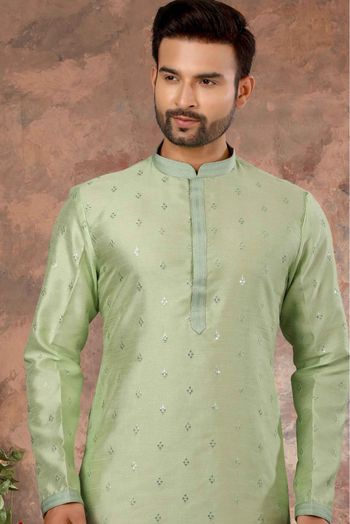 Silk Stone Work Kurta Pajama In Green Colour - KP4120469