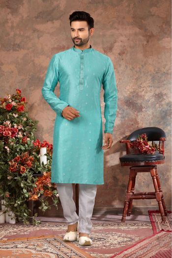 Silk Stone Work Kurta Pajama In Sky Blue Colour - KP4120479