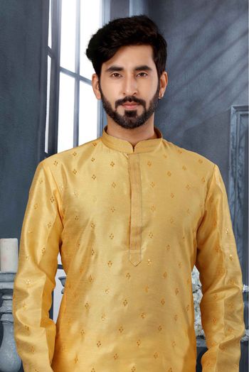 Silk Stone Work Kurta Pajama In Yellow Colour - KP4120482