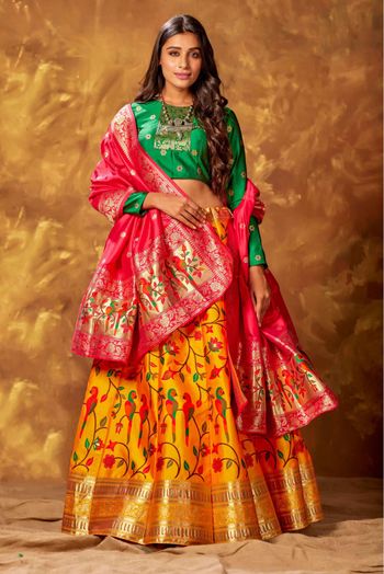 Buy Amazing Yellow & Red Yellow & Red Silk Chiffon Embroidered Diamond Work  Designer fancy Saree Online | Lehenga-Saree