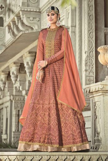 Slub Silk Embroidery Anarkali Suit In Red Colour - SM5412860