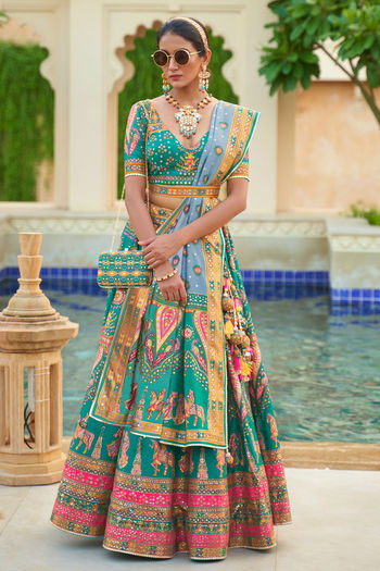Rama Green Color Jacquard Traditional Party Wear Lehenga Choli -4590155754  | Heenastyle