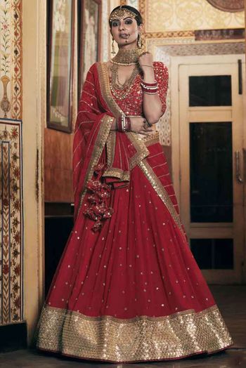 Roykals Art Silk Lehenga Choli in Red and Peach #Silk, #AFF, #Art,  #Roykals, #Lehenga #AFF | Bridal lehenga choli, Bridal lehenga collection,  Lehenga choli latest